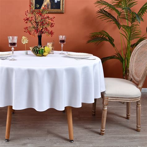 MEANMOY White 210 GSM Water & Stain Resistant Round Tablecloth for ...