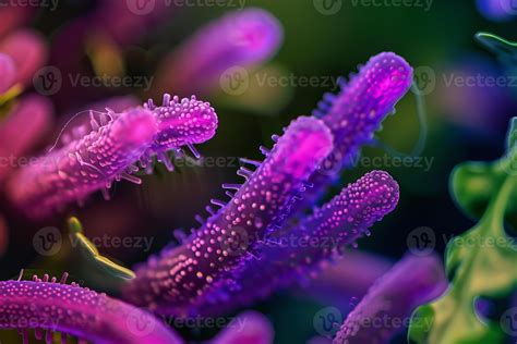 Microscopic view of rod shaped bacteria showing pili and fimbriae ...