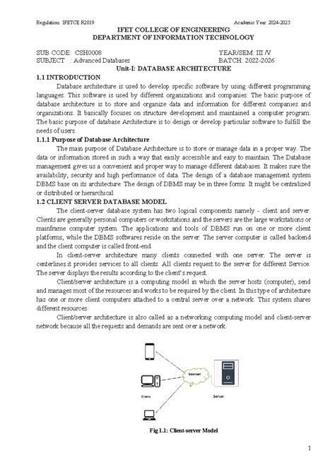 Unit-I AD - Advanced Databases: Understanding Database Architecture ...