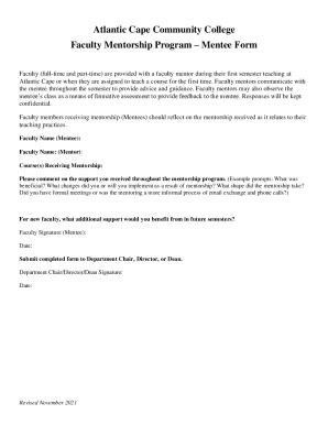 Fillable Online Faculty Mentorship Program - Mentee Form Fax Email ...