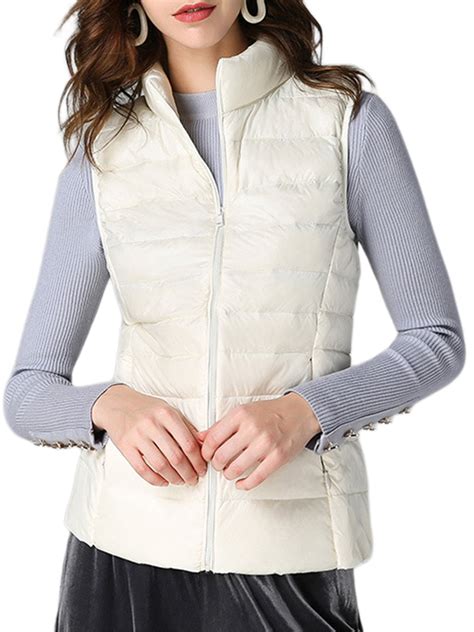 Frontwalk Ladies Down Vests Sleeveless Puffer Vest Zip Up Waistcoat ...