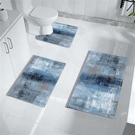 Amazon.com: Navy Blue Bathroom Rug Set 3 Piece Decor Grey Ombre ...