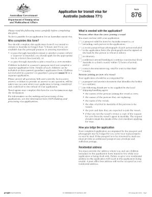 Australia Transit Visa Application Form 876 - Blank Fillable Template ...