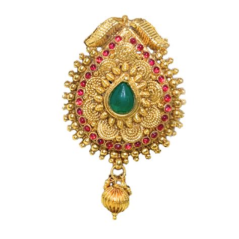 Gold plated hair jewllery manga design with red green stone – Jillcart