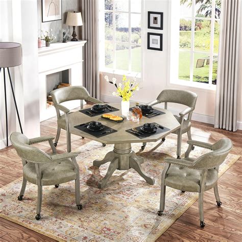 Amazon.com: JESONVID Set of 4 Dining Arms Chair with Casters, Antique ...