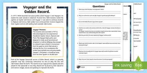 Voyager and the Golden Record Differentiated Reading Comprehension Activity