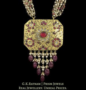 23k Gold And Diamond Polki Antiqued south-style Octagonal Pendant Set ...