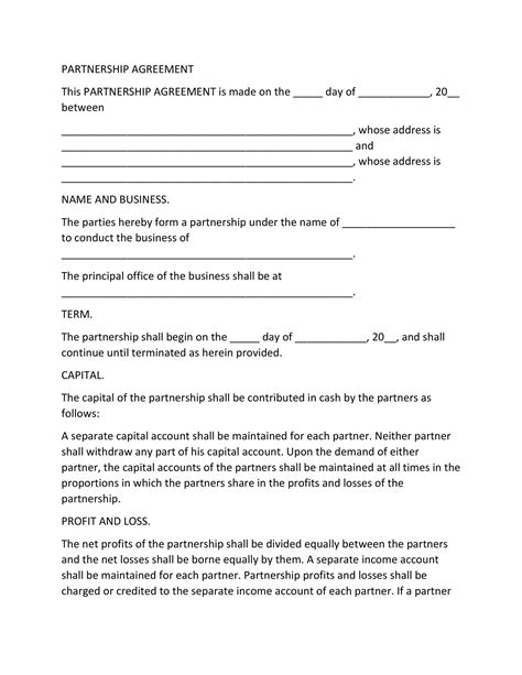 Partnership Agreement Form 的图像结果