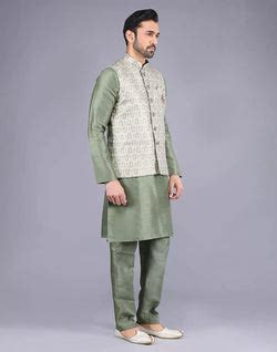 Floral Design Pista Colour Raw Silk Thread work Kurta Jacket – South ...