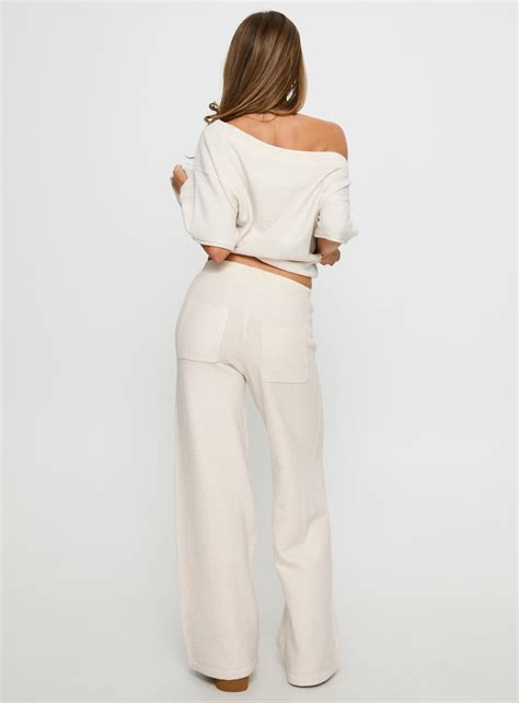 Bekki Wide Leg Knit Pant Oat | Princess Polly