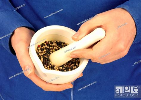 Hands holding mortar containing peppercorns, Stock Photo, Picture And ...