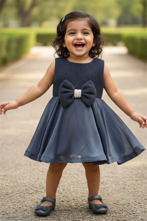Blue Embellished Bow Charm Party Frock for Girls – Lagorii Kids