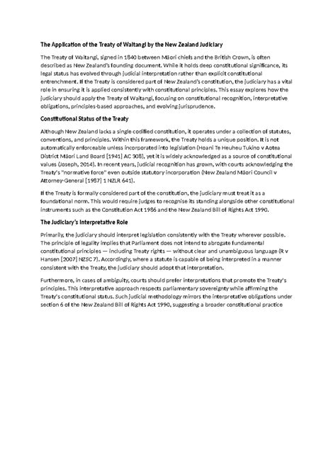 The Application of the Treaty of Waitangi in NZ Judiciary: Lecture ...