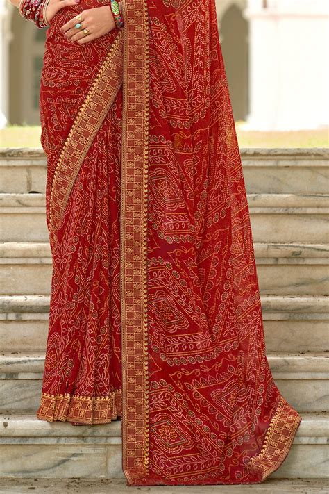 Buy Candy Red Bandhani Saree 13758 Online | Karagiri