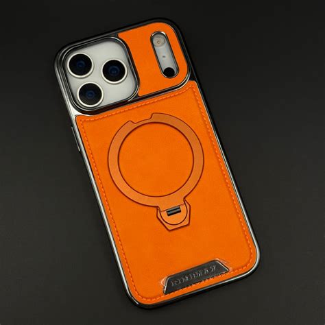 Leather Phone Case Cover with Metal Rotating Stand & MagSafe for iPhon ...