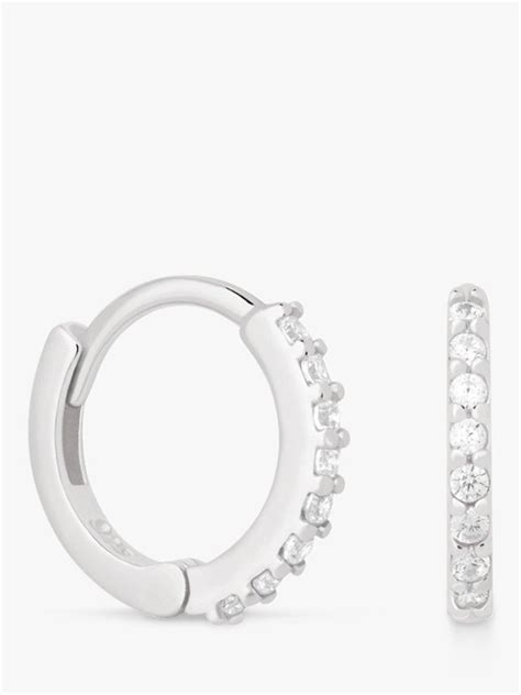 Astrid & Miyu Cubic Zirconia Huggie Hoop Earrings, Silver/Clear