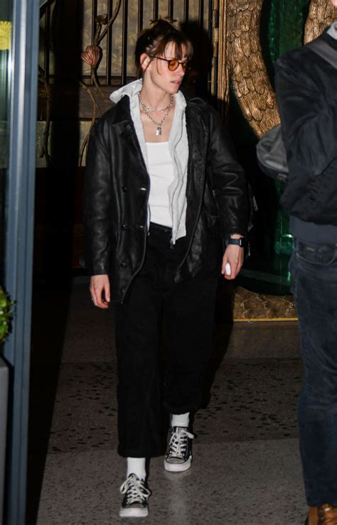 Kristen Stewart in Leather Jacket and Hoodie After Filming in Paris ...