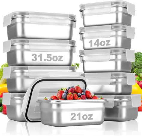 Amazon.com: Cykorxicc 10 PC Square 304 Stainless Steel Food Containers ...