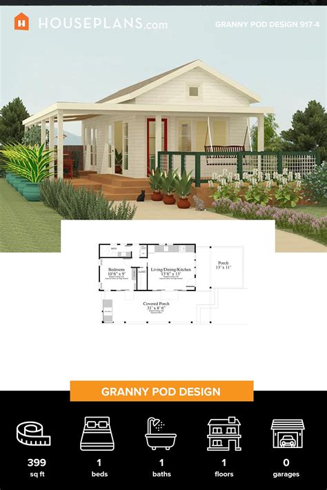 Cottage Style House Plan - 1 Beds 1 Baths 399 Sq/Ft Plan #917-4 ...