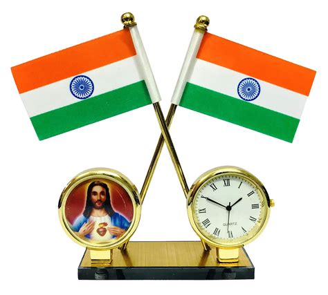ManeKo Indian Flag with Quartz Watch & Christian God Idol Jesus Frame ...