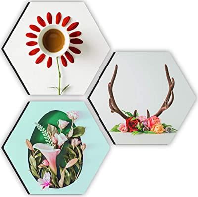 SAF Preety Flower and Leaf 3 Piece of Hexagon UV Textured Multi-Effect ...