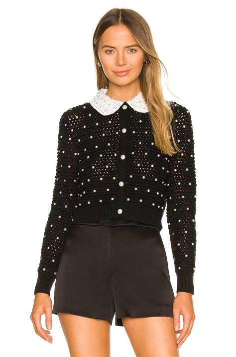 Alice + Olivia Collins Crochet Pearl Cardigan in Black & Soft White ...