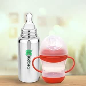 Buy Kidbea Stainless Steel Infant Baby Feeding Bottle & Red Shipper ...