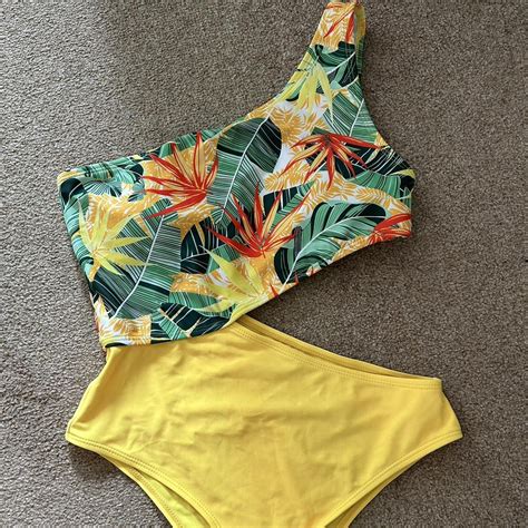 Floral yellow One Piece Bikini - Depop