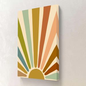 saf Retro Sunrise Framed Canvas Wall Art – Colorful Mid-Century ...