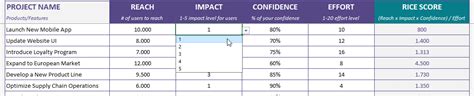 RICE Framework Template in Excel | RICE Prioritization