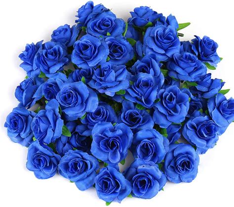 "Naler 50pcs Royal Blue Rose, Stemless Silk Flowers, 1.6"" Artificial ...