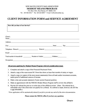 Fillable Online CLIENT INFORMATION FORM and SERVICE AGREEMENT Fax Email ...