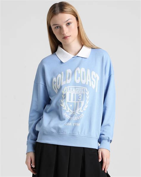 Blue Printed Oversized Sweatshirt