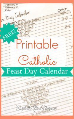 Free Printable Catholic Feast Day Calendar