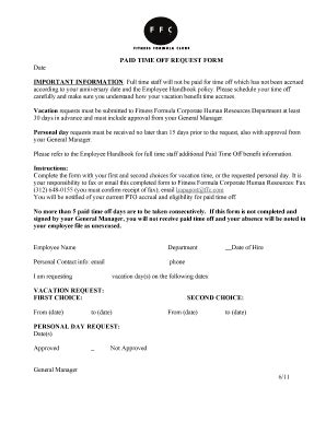 Fillable Online PAID TIME OFF REQUEST FORM Date IMPORTANT INFORMATION ...