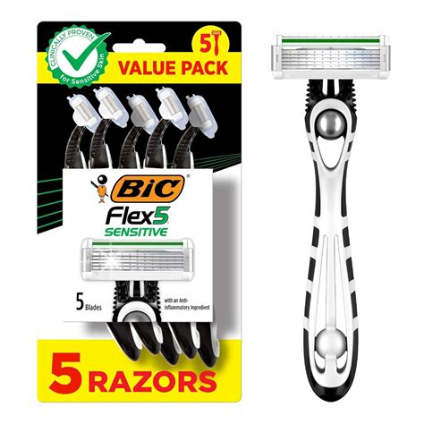 Amazon.com: BIC Flex 5 Sensitive Men's Disposable 5-Blade Razors ...
