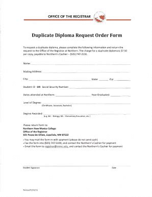 Fillable Online Duplicate Diploma Request Fax Email Print - pdfFiller