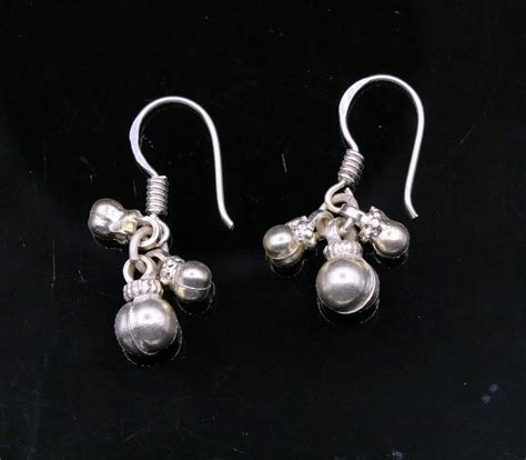 Traditional design sterling silver hoops earrings, fabulous hanging pr ...