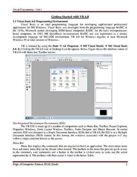 Unit I VB 6.0 notes - Getting Started with VB 6. 1 Visual Basic 6 ...