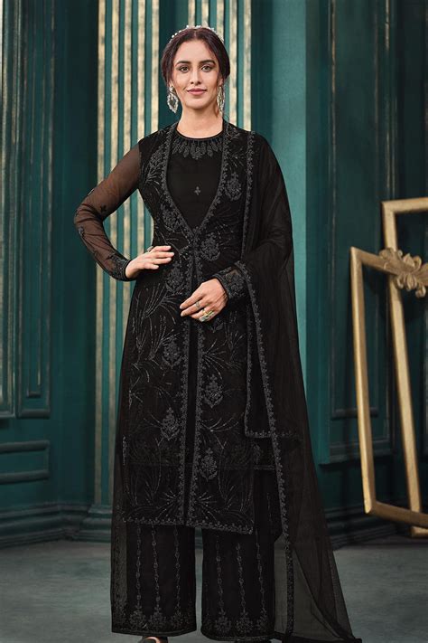 Buy Vivid Black Palazzo Suit 30730 Online | Karagiri