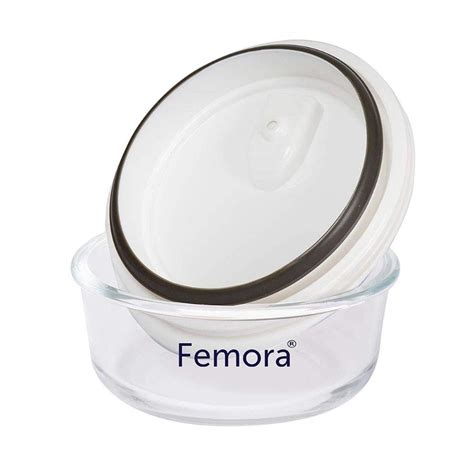 Buy Femora Borosilicate Glass Microwave Safe Round Storage Container ...