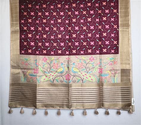 Tussar Saree With Floral Printed Maroon Saree QS264270