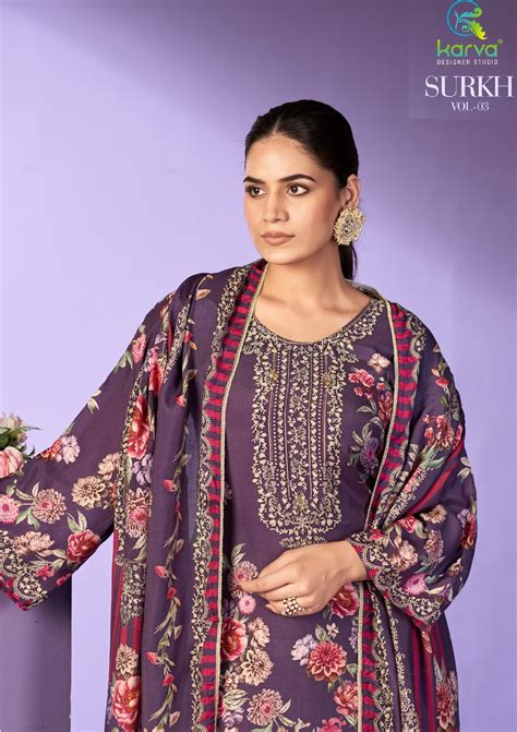 Surkh Vol 3 Karva Designer Studio Viscose Muslin Pant Style Suits ...