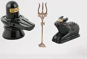 Buy MAHAMAYA Marble Stone Shivling Nandi with Brass Shiv Trishul for ...