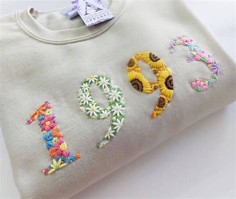 Custom Hand Embroidered Date Sweatshirt | Personalised Hand Embroidered ...