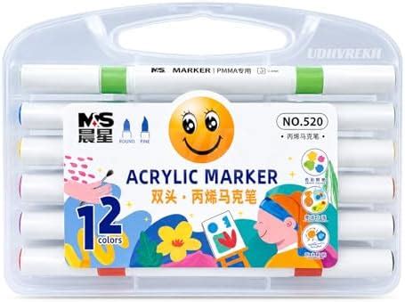 UDHVREKH 12 Pcs Dual-tip Acrylic Markers Set With Brush & Fine Tips Non ...