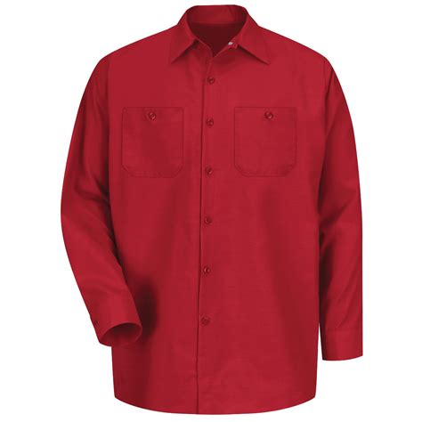 Red Kap SP14 Men's Industrial Work Shirt - Long Sleeve - Red | Full Source