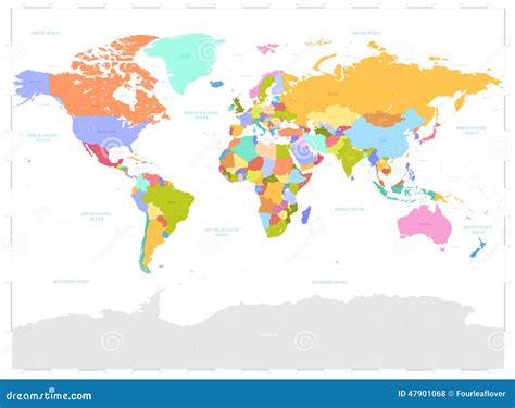 Hi Detail Colored Vector Political World Map Illustration Stock Vector - Illustration of global ...
