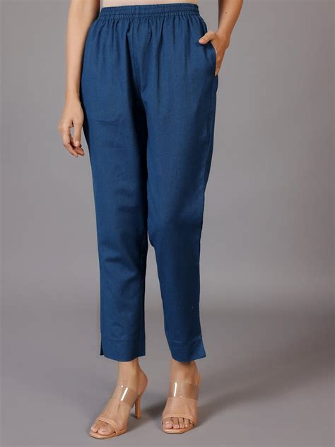 Buy Teal Solid Cotton Trousers Online at Rs.449 | Libas