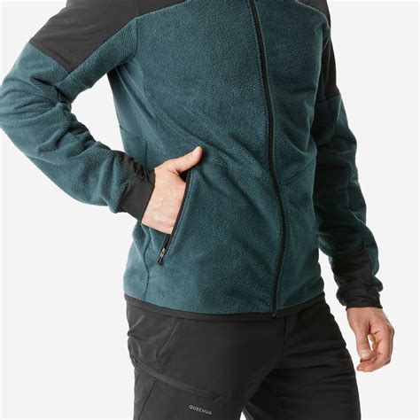 Men’s Fleece Hiking Jacket – SH 500 - Abyss green, smoked black ...
